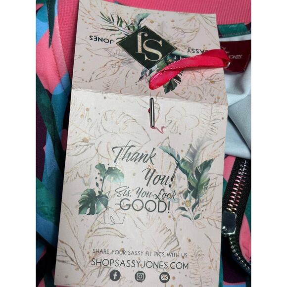 Sassy Jones Track Suit Womens Medium Pink Teal Tropical Jacket Joggers Set NEW - Picture 9 of 16